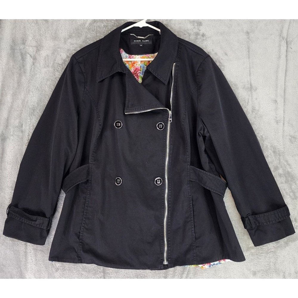 Black Rivet‎ Jacket Womens 3X Large Black Retro Business Casual  Full Zip Coat